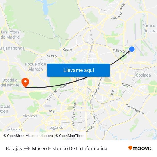 Barajas to Museo Histórico De La Informática map