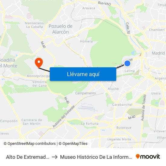 Alto De Extremadura to Museo Histórico De La Informática map