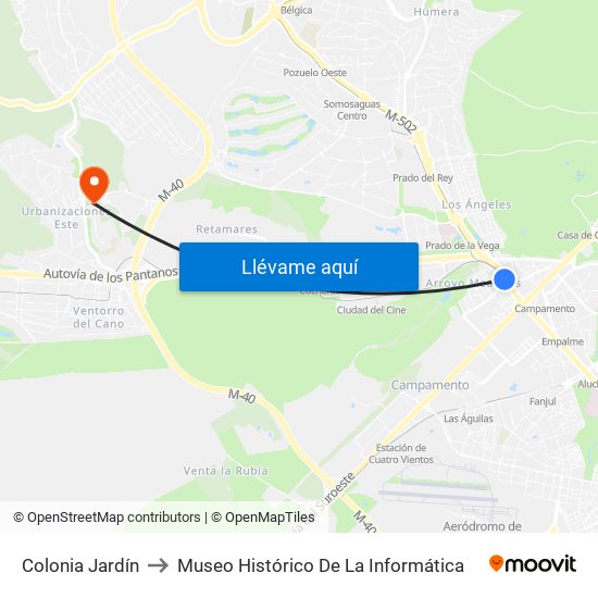 Colonia Jardín to Museo Histórico De La Informática map