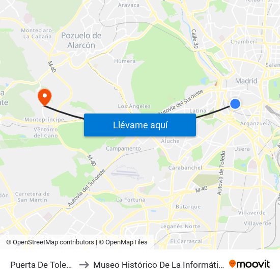 Puerta De Toledo to Museo Histórico De La Informática map