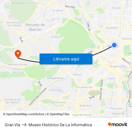 Gran Vía to Museo Histórico De La Informática map