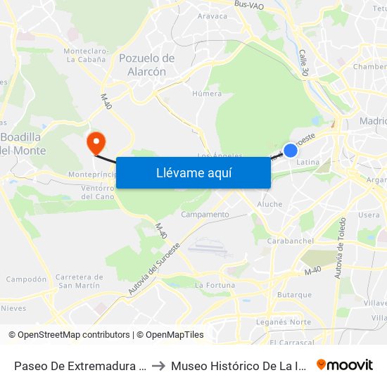 Paseo De Extremadura - El Greco to Museo Histórico De La Informática map