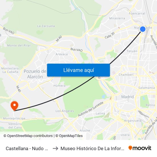 Castellana - Nudo Norte to Museo Histórico De La Informática map
