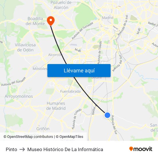 Pinto to Museo Histórico De La Informática map