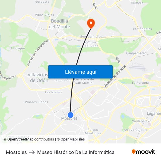 Móstoles to Museo Histórico De La Informática map
