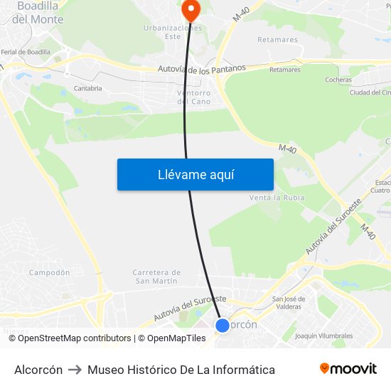Alcorcón to Museo Histórico De La Informática map