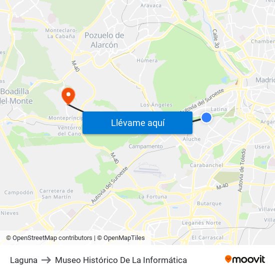 Laguna to Museo Histórico De La Informática map