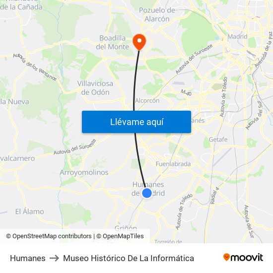 Humanes to Museo Histórico De La Informática map