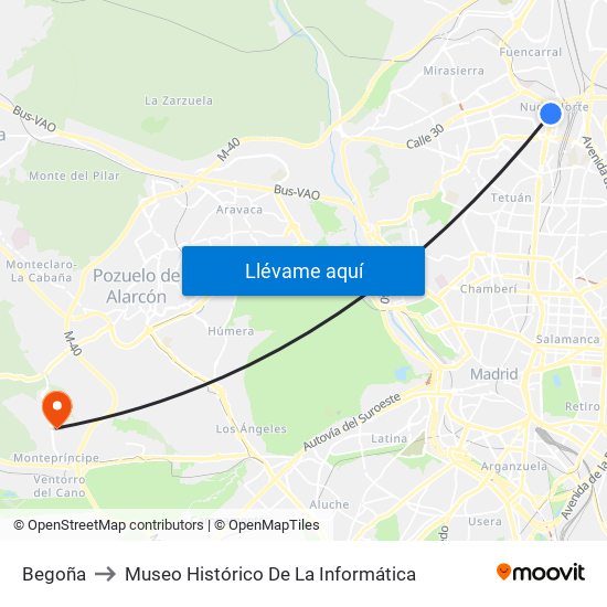 Begoña to Museo Histórico De La Informática map