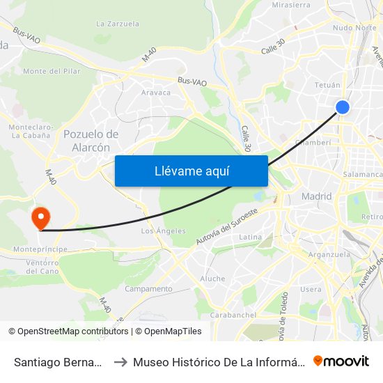 Santiago Bernabéu to Museo Histórico De La Informática map