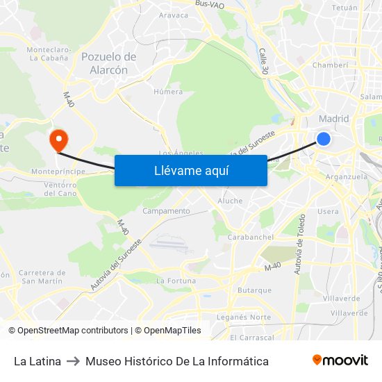 La Latina to Museo Histórico De La Informática map