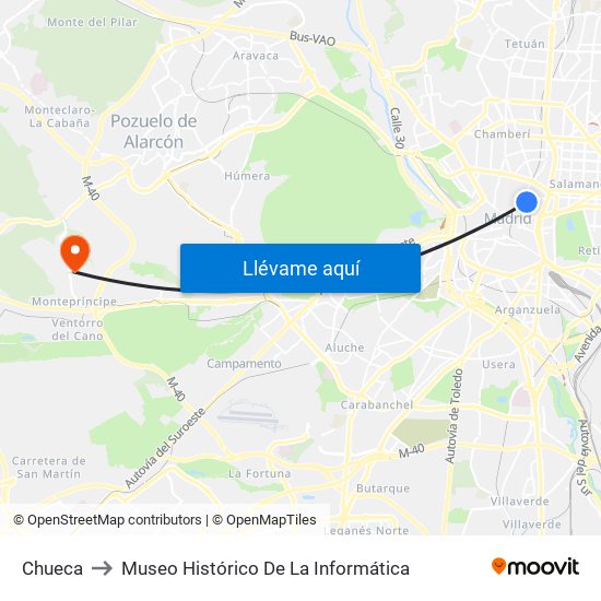 Chueca to Museo Histórico De La Informática map