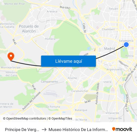Príncipe De Vergara to Museo Histórico De La Informática map