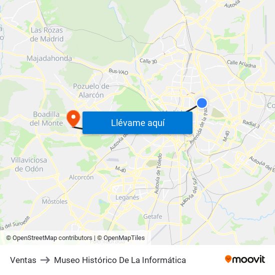 Ventas to Museo Histórico De La Informática map