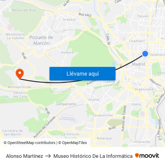 Alonso Martínez to Museo Histórico De La Informática map