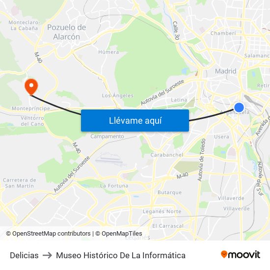 Delicias to Museo Histórico De La Informática map