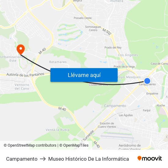 Campamento to Museo Histórico De La Informática map