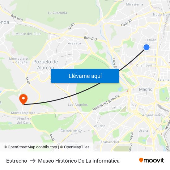 Estrecho to Museo Histórico De La Informática map