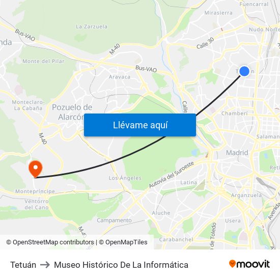 Tetuán to Museo Histórico De La Informática map