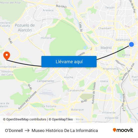 O'Donnell to Museo Histórico De La Informática map