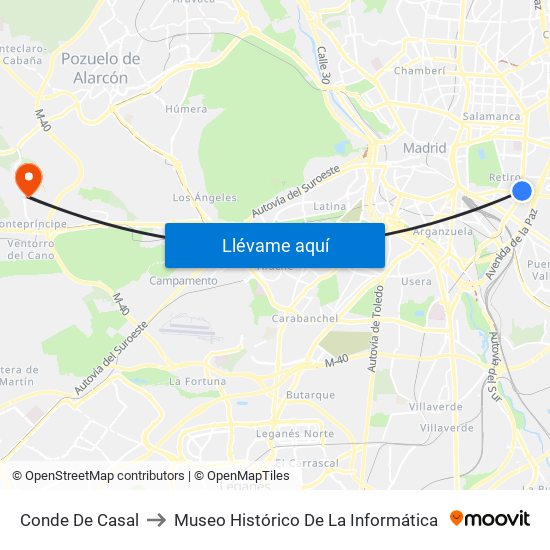 Conde De Casal to Museo Histórico De La Informática map