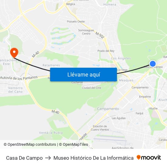 Casa De Campo to Museo Histórico De La Informática map