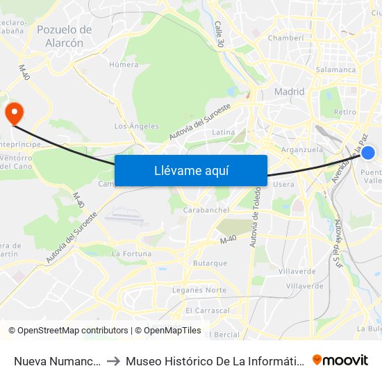 Nueva Numancia to Museo Histórico De La Informática map