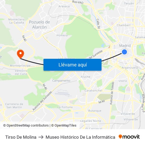 Tirso De Molina to Museo Histórico De La Informática map
