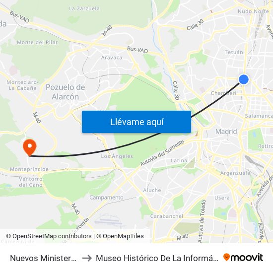 Nuevos Ministerios to Museo Histórico De La Informática map