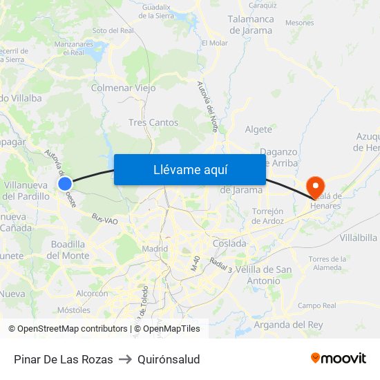 Pinar De Las Rozas to Quirónsalud map