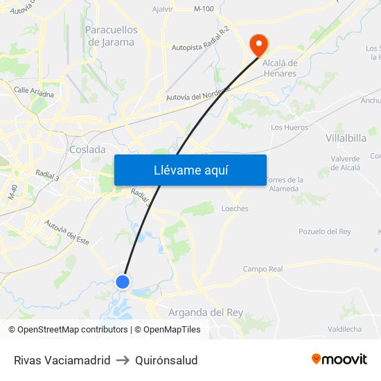 Rivas Vaciamadrid to Quirónsalud map