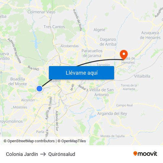 Colonia Jardín to Quirónsalud map
