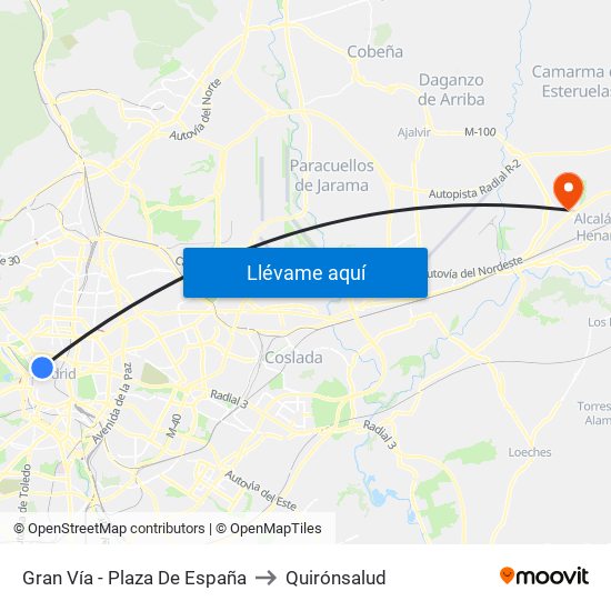 Gran Vía - Plaza De España to Quirónsalud map