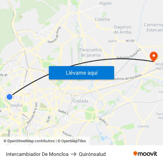 Intercambiador De Moncloa to Quirónsalud map