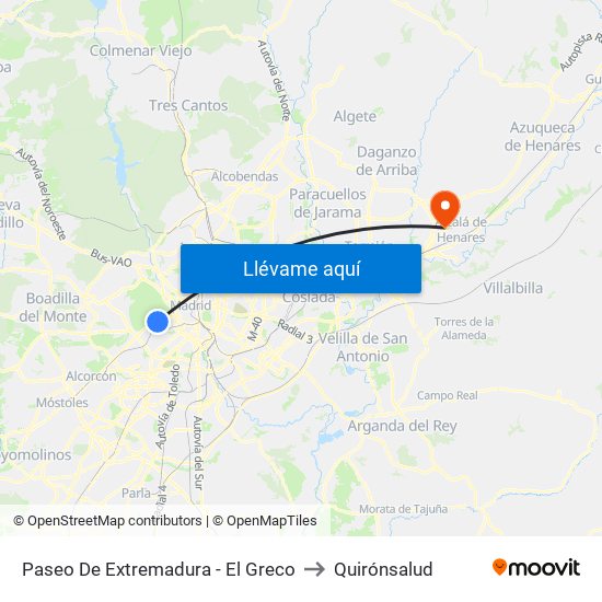 Paseo De Extremadura - El Greco to Quirónsalud map