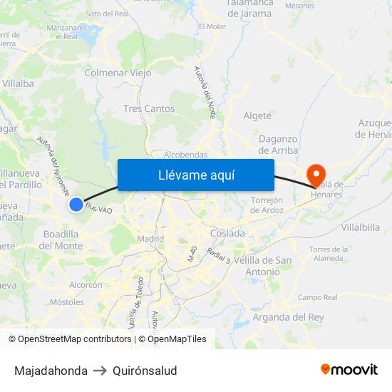 Majadahonda to Quirónsalud map
