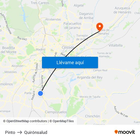 Pinto to Quirónsalud map