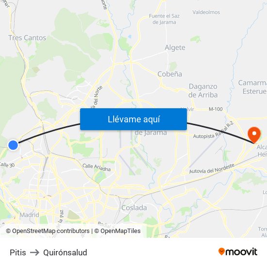 Pitis to Quirónsalud map
