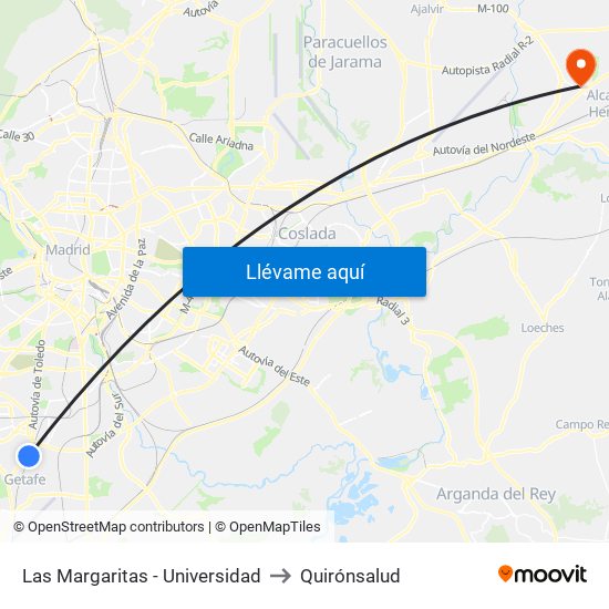 Las Margaritas - Universidad to Quirónsalud map