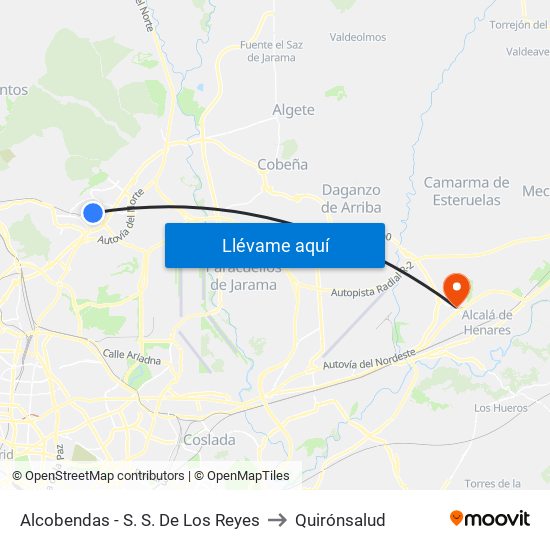 Alcobendas - S. S. De Los Reyes to Quirónsalud map