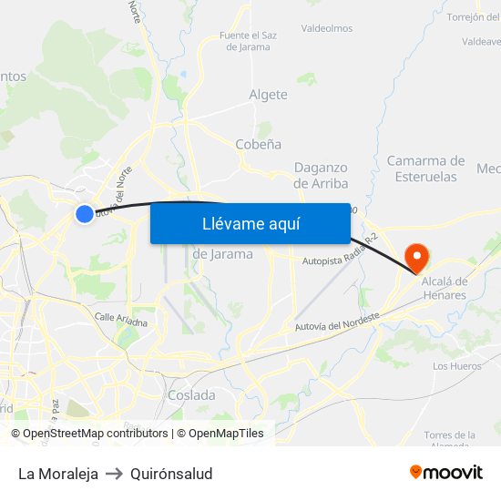 La Moraleja to Quirónsalud map