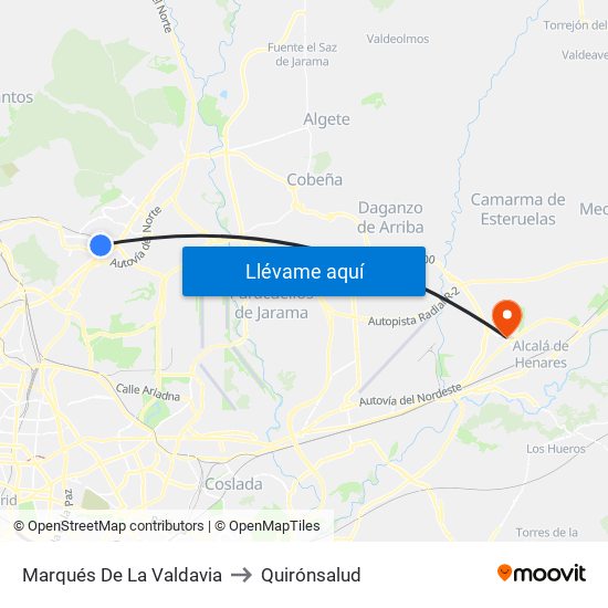 Marqués De La Valdavia to Quirónsalud map