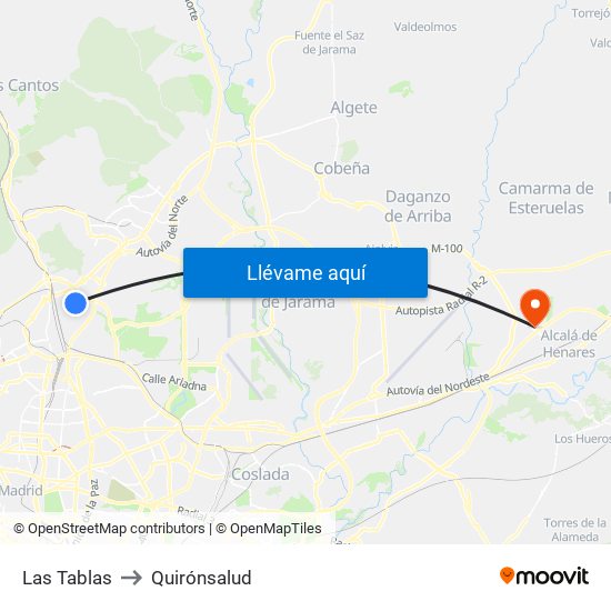 Las Tablas to Quirónsalud map