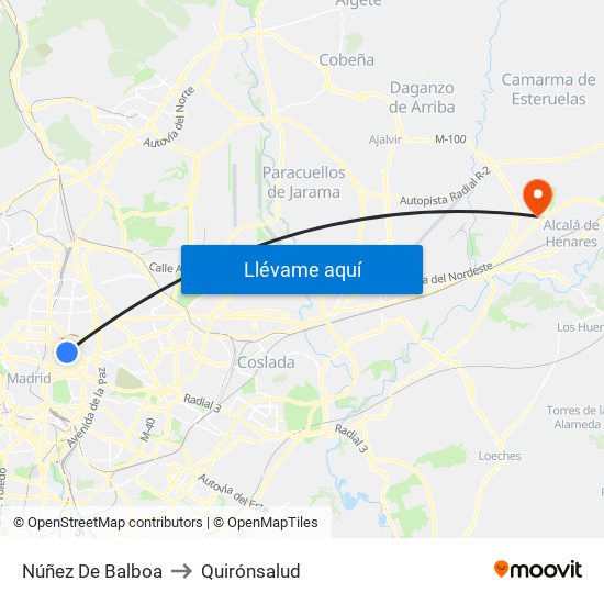 Núñez De Balboa to Quirónsalud map