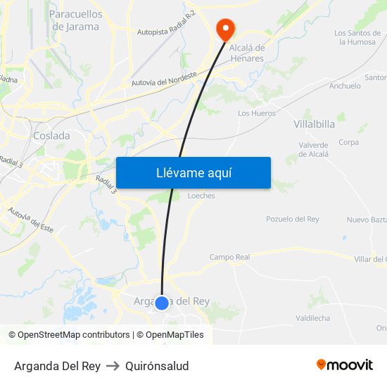 Arganda Del Rey to Quirónsalud map