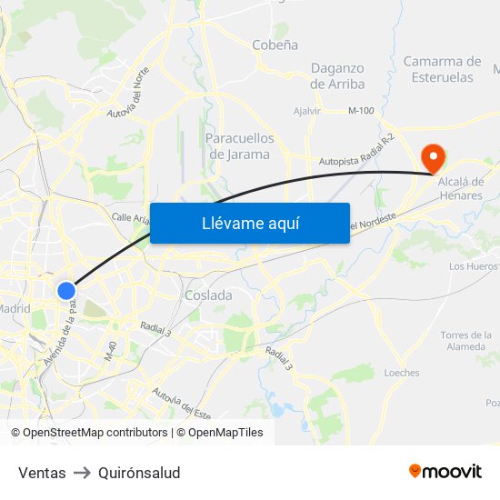 Ventas to Quirónsalud map