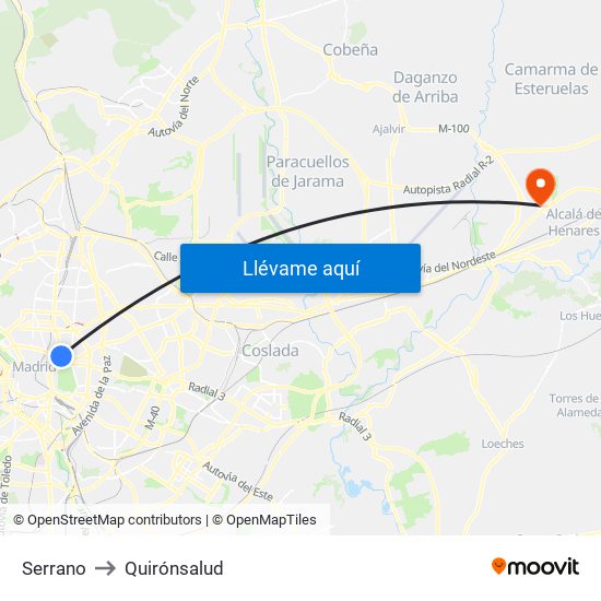 Serrano to Quirónsalud map