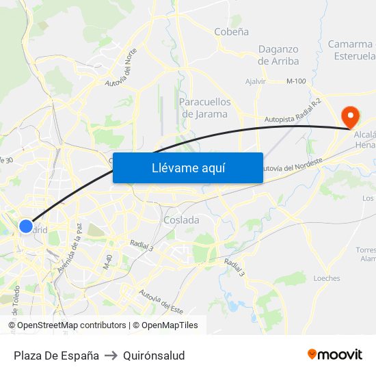 Plaza De España to Quirónsalud map