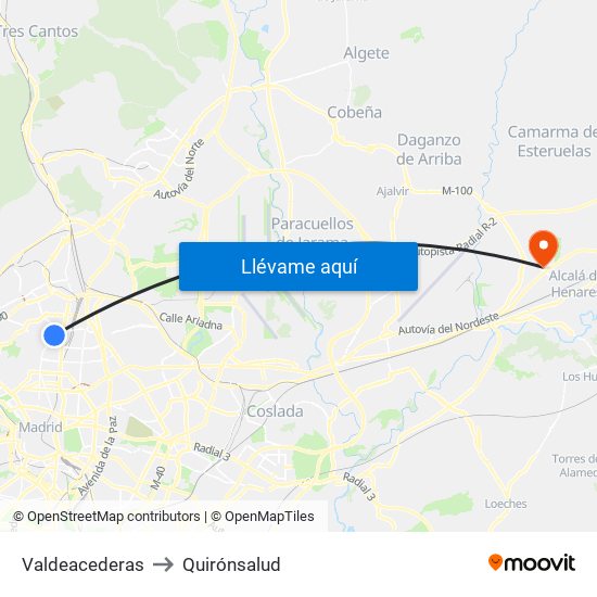 Valdeacederas to Quirónsalud map