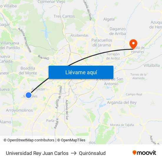 Universidad Rey Juan Carlos to Quirónsalud map